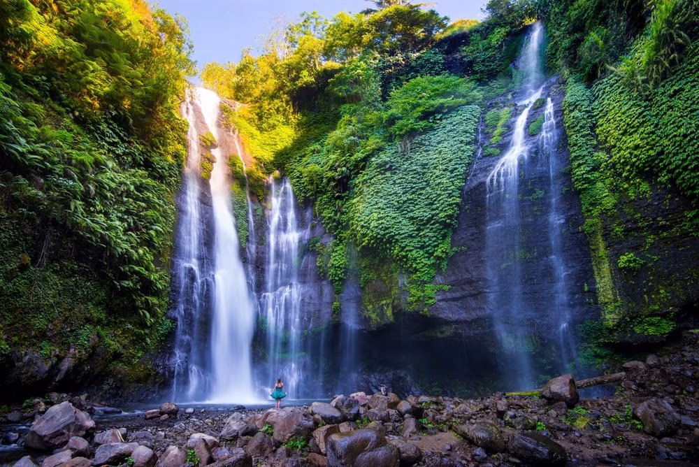 Lemukih Waterfall in the tropical forest of North Bali